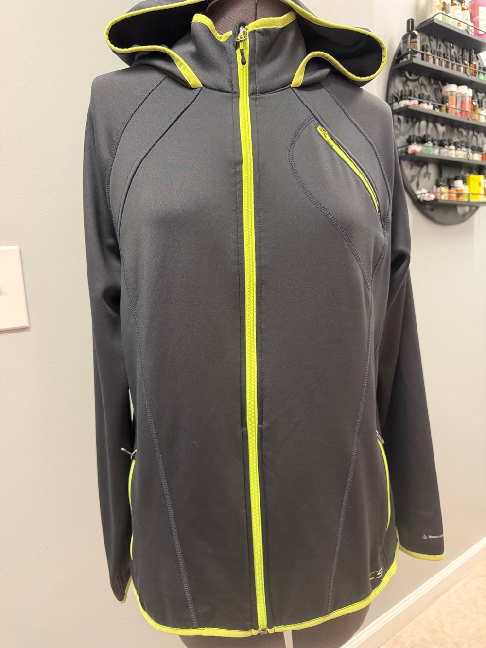 Champion Gray Hoodie Jacket with Neon Yellow Trim